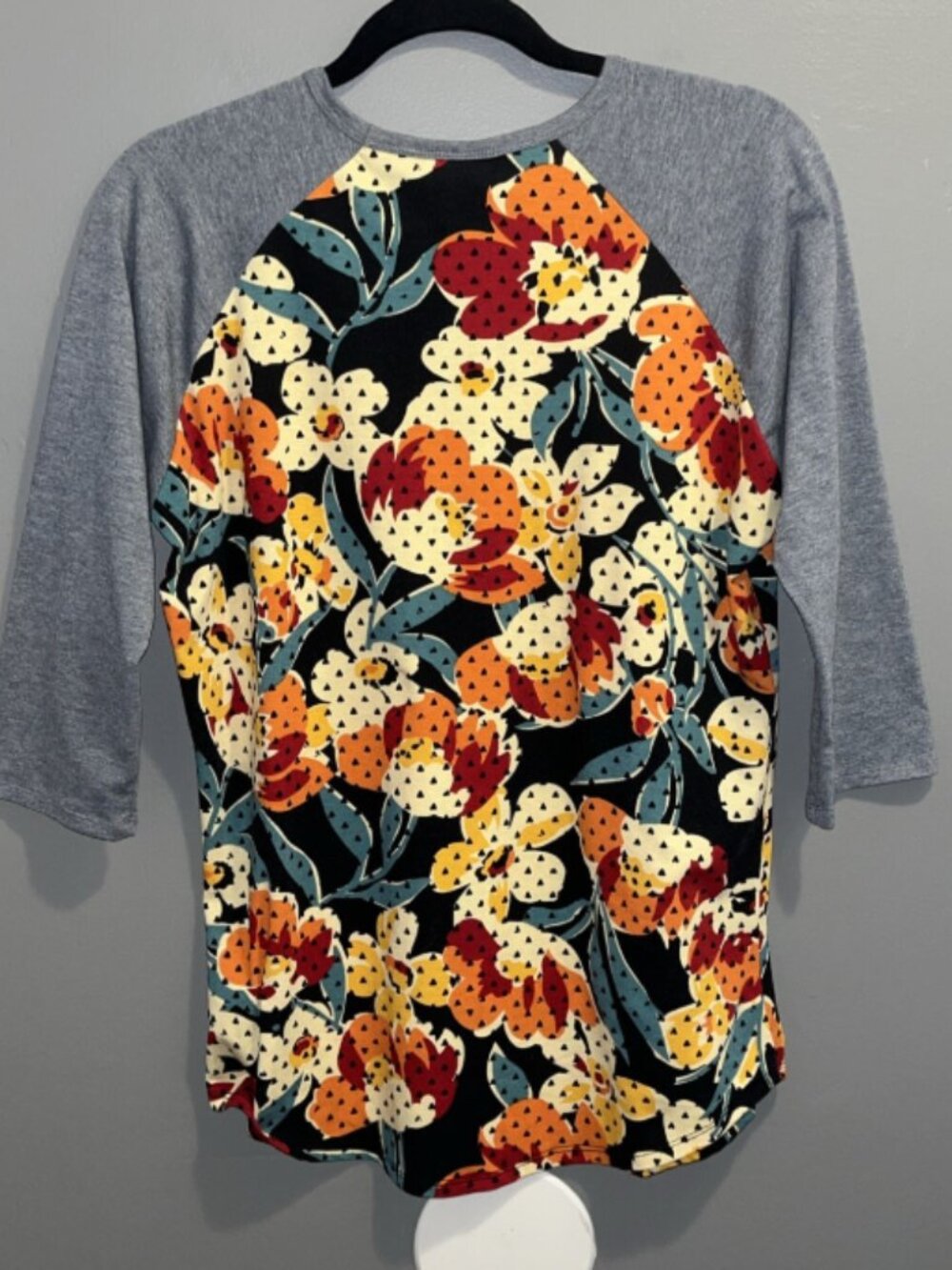 Lularoe Randy Floral Raglan Tee Womens M 3/4 Sleeve Top Stretch Knit - Picture 5 of 8